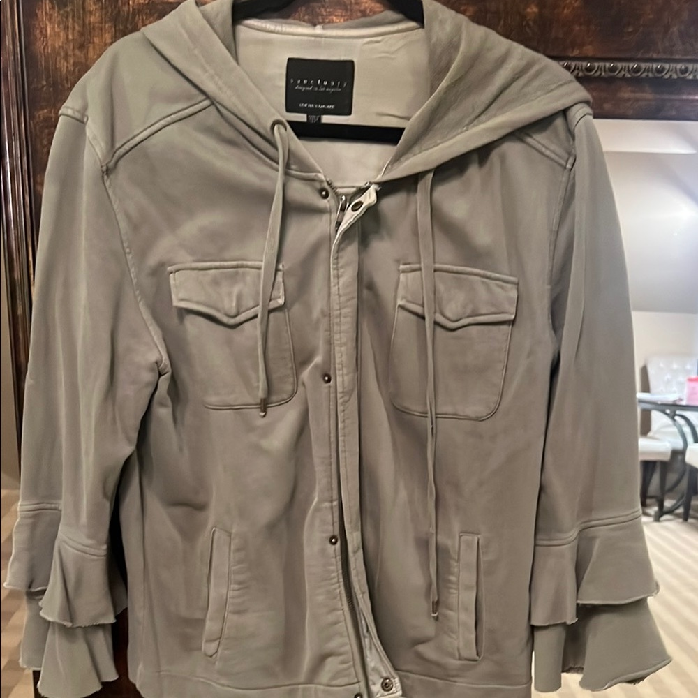 sanctuary  size medium olive green Hooded Jacket with Ruffle Sleeves
